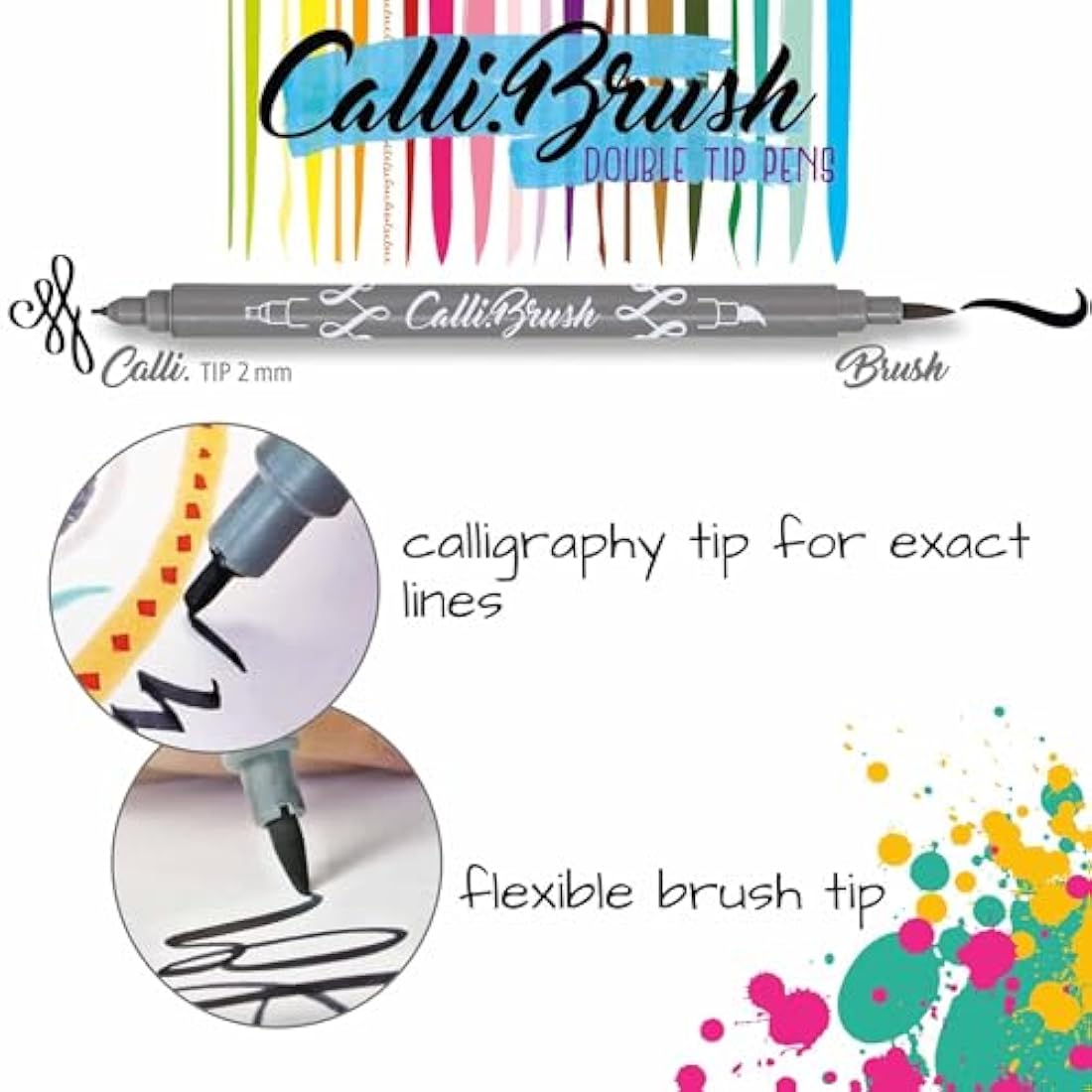 Online 40+1 Hand Lettering Set, Colourful Calli.Brush & Calli.Twin Brush Pens, Waterbrush Pen for Watercolour, Calligraphy Set in Roll Pouch Gift Packaging, Bullet Journal Pens