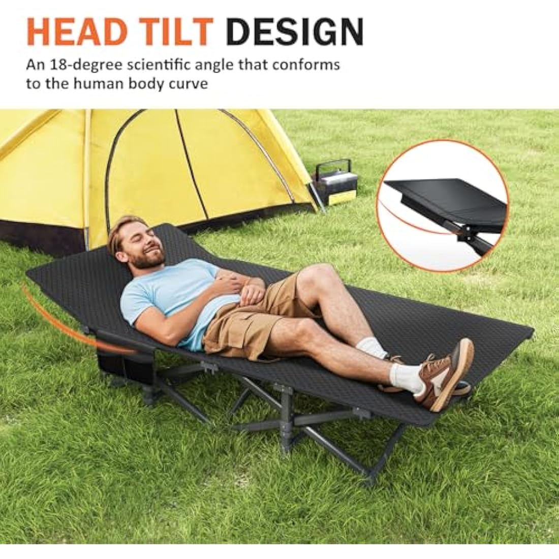 ATORPOK SHOP Camp Beds for Adults with Cushion, Portable Tent Comfortable Travel Camping Cot for Sleeping, cot with Carry Bag Supports 450 lbs (Blue)