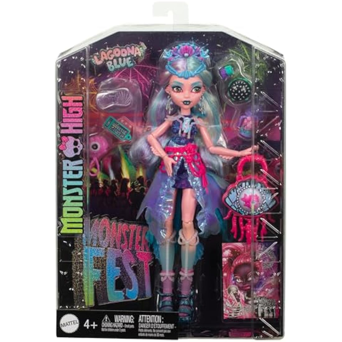 Monster High Monster Fest Doll, Lagoona Blue with Glam Outfit & Festival Themed Accessories like Snacks, Band Poster, Statement Bag & More, HXH82