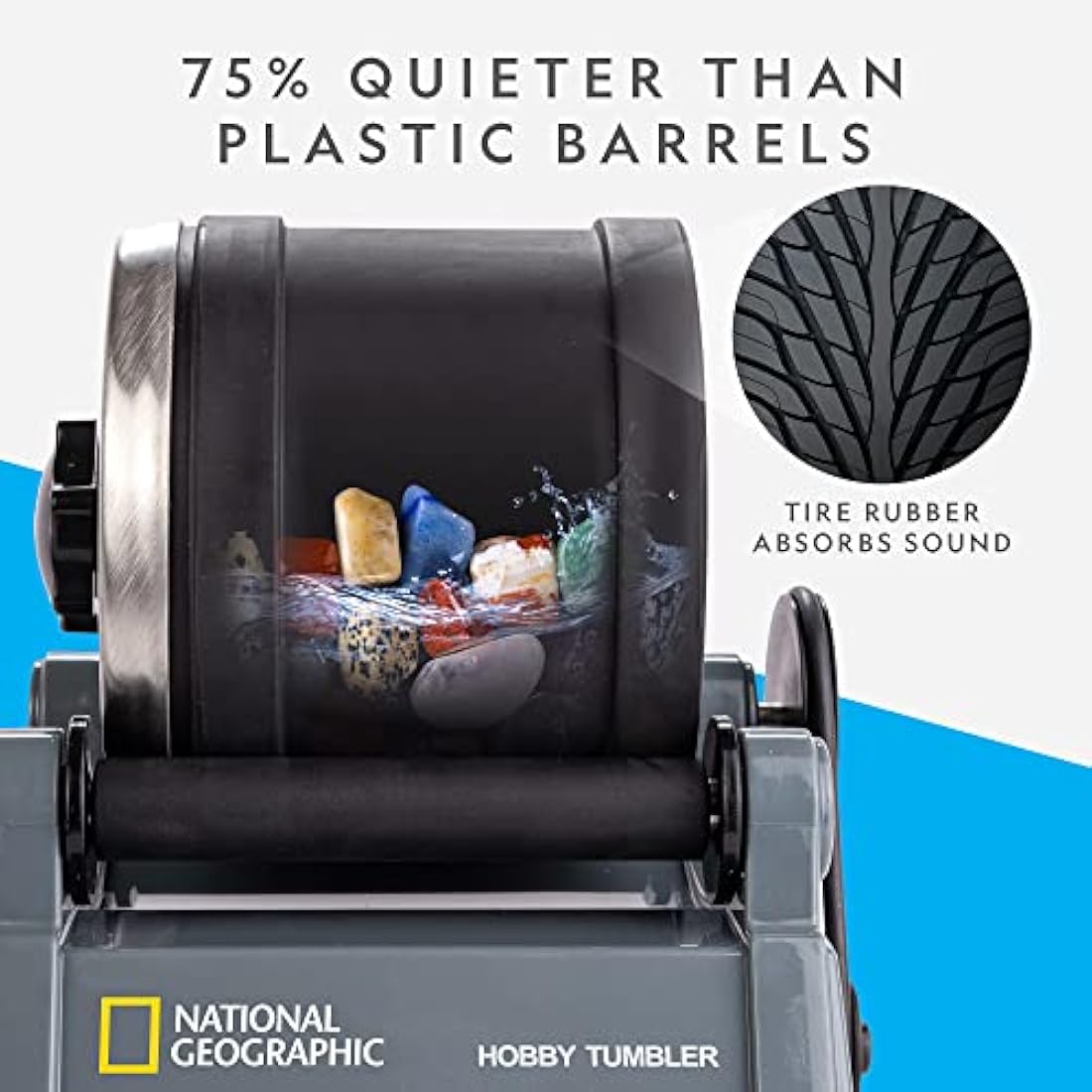 NATIONAL GEOGRAPHIC Hobby Rock Tumbler Kit - Rock Polisher for Kids & Adults, Durable Noise-Reduced Barrel, Rocks, Grit & New GemFoam for a Shiny Finish, Cool Toys, Great STEM Hobby Kit