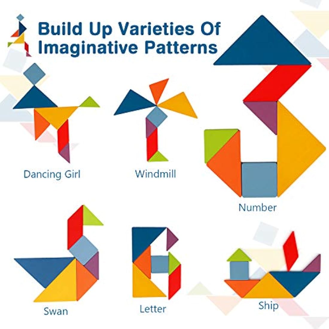 Vanmor 68 Pcs Tangram Puzzles for Kids, Wooden Puzzle for Toddlers, Montessori Educational Learning Toys for Girls Boys 3+, Birthday, Christmas and Children's Day Gifts