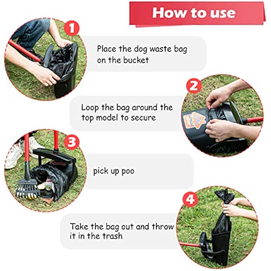 Pooper Scooper Large Swivel Bin & Rake for Large & Small Dogs Non-Breakable Dog Poop Scooper with 20 Waste Bags Easy to Clean Pet Waste Use on Grass, Dirt or Gravel - Pet Supplies