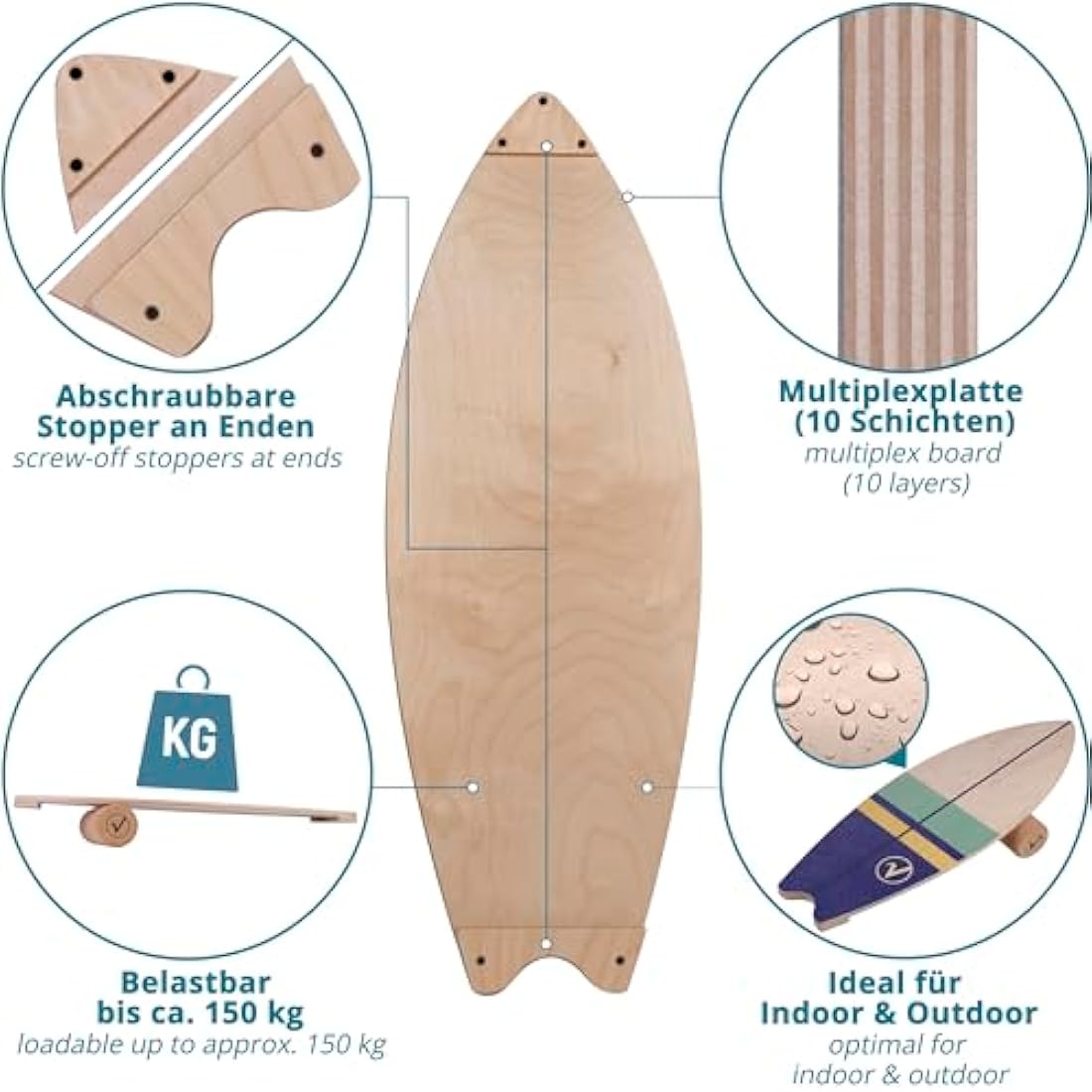 valuents Wooden Surfboard Balance Board with Roller for Neuromuscular Response Training + More: Stand