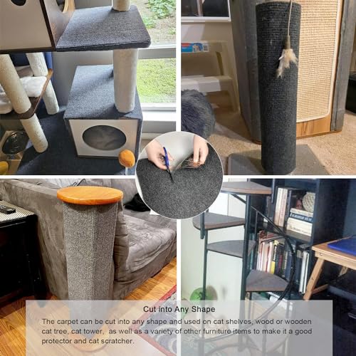 MIAOGE? 78.7"x15.7" Trimmable Self-Adhesive Scratch Mat, Cat Scratching Carpet, Cat Tree Replacement (Dark Gray-2PCS)