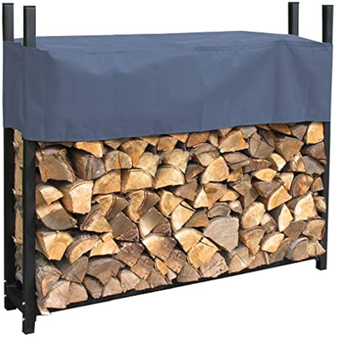 QUICK STAR Metal Firewood Shelving 113 x 25 x 115 cm Garden Firewood Rack Shelter 0.5 m Stacking Aid with Protective Cover Grey