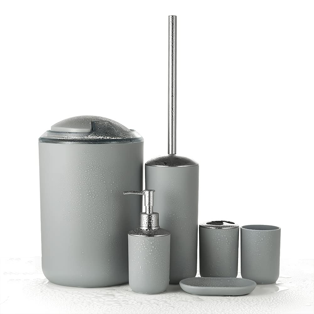 JOTOM 6 Piece Plastic Bathroom Accessory Set Modern Design Bath Accessories Bath Set Lotion Bottles,Toothbrush Holder,Tooth Mug,Soap Dish,Toilet