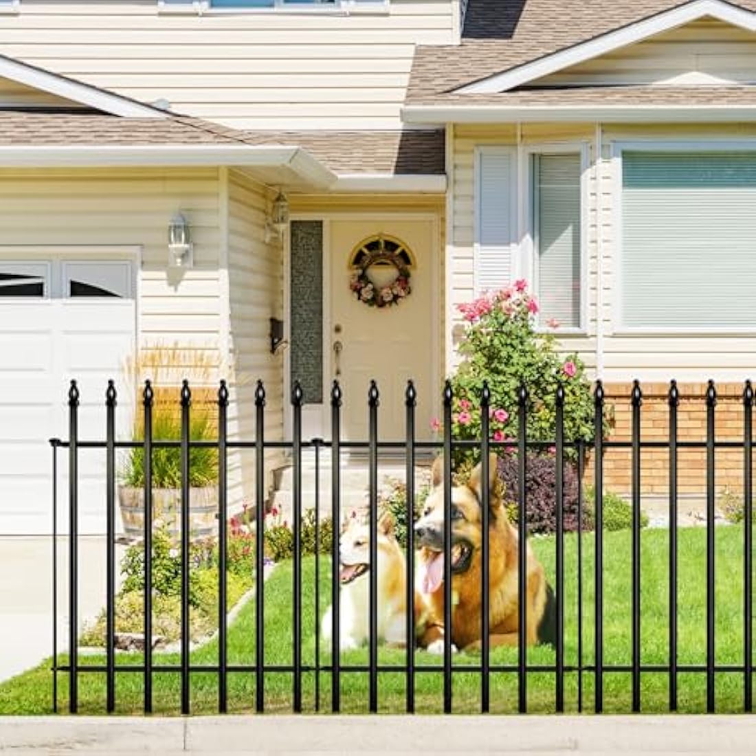 Thealyn Metal Garden Fence Decorative Fence 91cm High x 71cm Wide (5 Panels, Total Length 3.5m) No Dig Border Dog Landscape Fencing for Flower Bed, Yard, Animal Barrier, Black