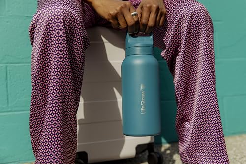 LifeStraw Go Series — Insulated Stainless Steel Water Filter Bottle for Travel and Everyday Use Removes Bacteria, Parasites and Microplastics, Improves Taste, 1L Icelandic Blue