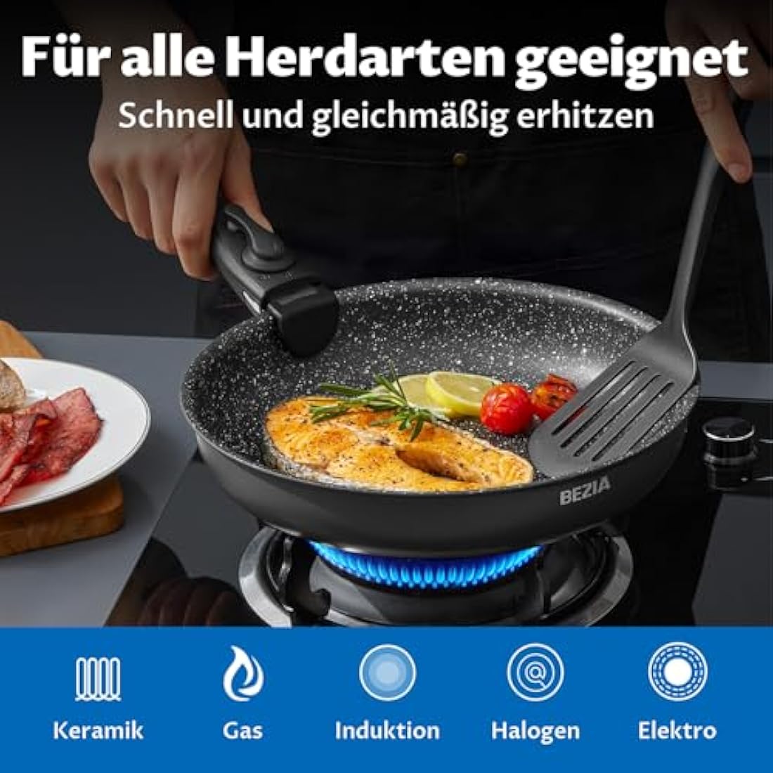 BEZIA Induction Hob Pans Set 13 Pieces, Non Stick Pots and Pans Set with Detachable Handles, Nonstick Kitchen Cookware Sets with Removable Handle, Stackable RV Frying Pans for Campers, Oven Safe