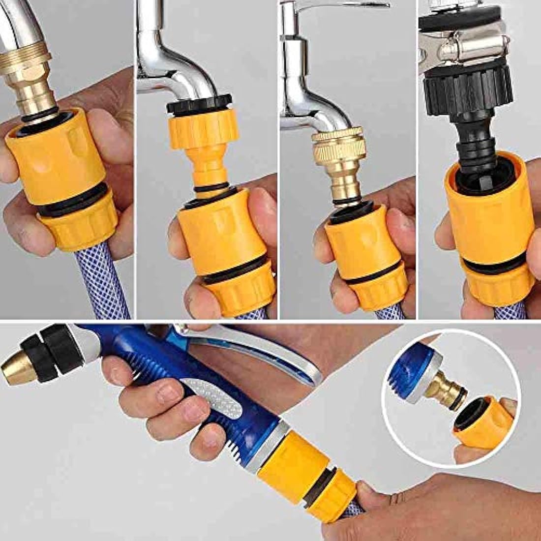 Hose Connector Garden Hose Fitting Set.1Nozzle,5 Hose End Quick Connector,1Hose Waterstop Accessory,2 Double Male Snap Connector,2 HosePipe Tap Fitting 1/2 Inch and3/4 Inch Size 2-in-1etc
