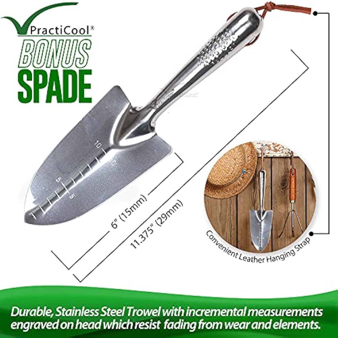 Practicool garden potting mix sieve - stainless steel riddle - soil sifting pan - with 4 interchangeable filter mesh sizes - 3,6,9,12 mm and bonus spade