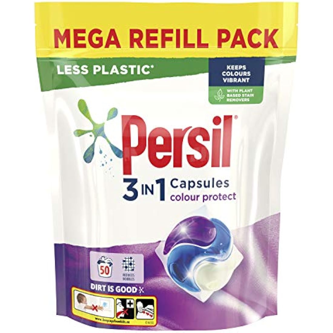 Persil Colour 3 in 1 Laundry Detergent Washing Pods Capsules Tablets Mega Refill Pack (50 Wash) Upto 2 months supply Keeps colours vibrant, Brilliant Plant-Based Stain Removal With Comfort Freshness