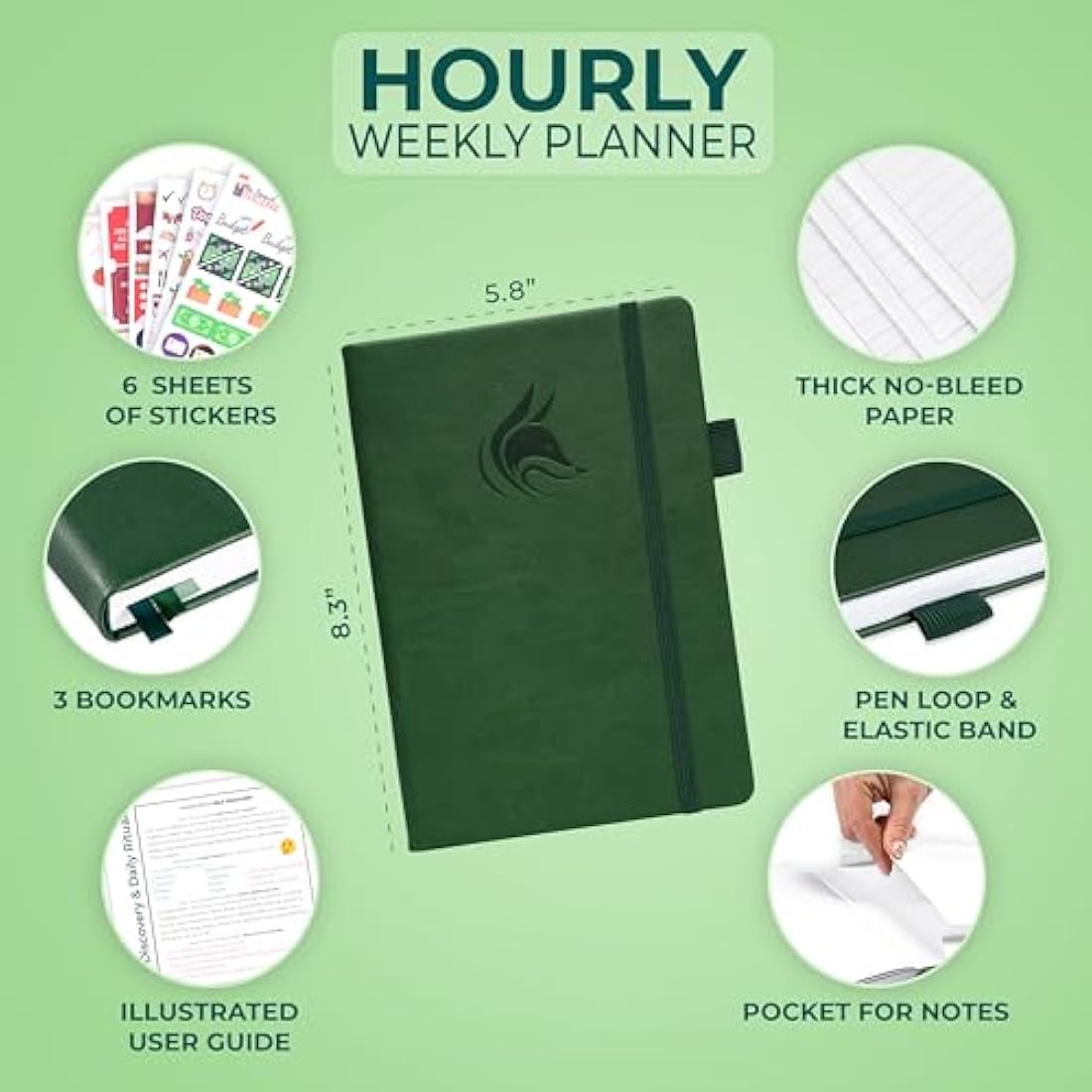 Clever Fox Planner Schedule – Undated Weekly & Monthly Life Planner with Time Slots, Appointment Book & Daily Organizer, A5 (Forest Green)