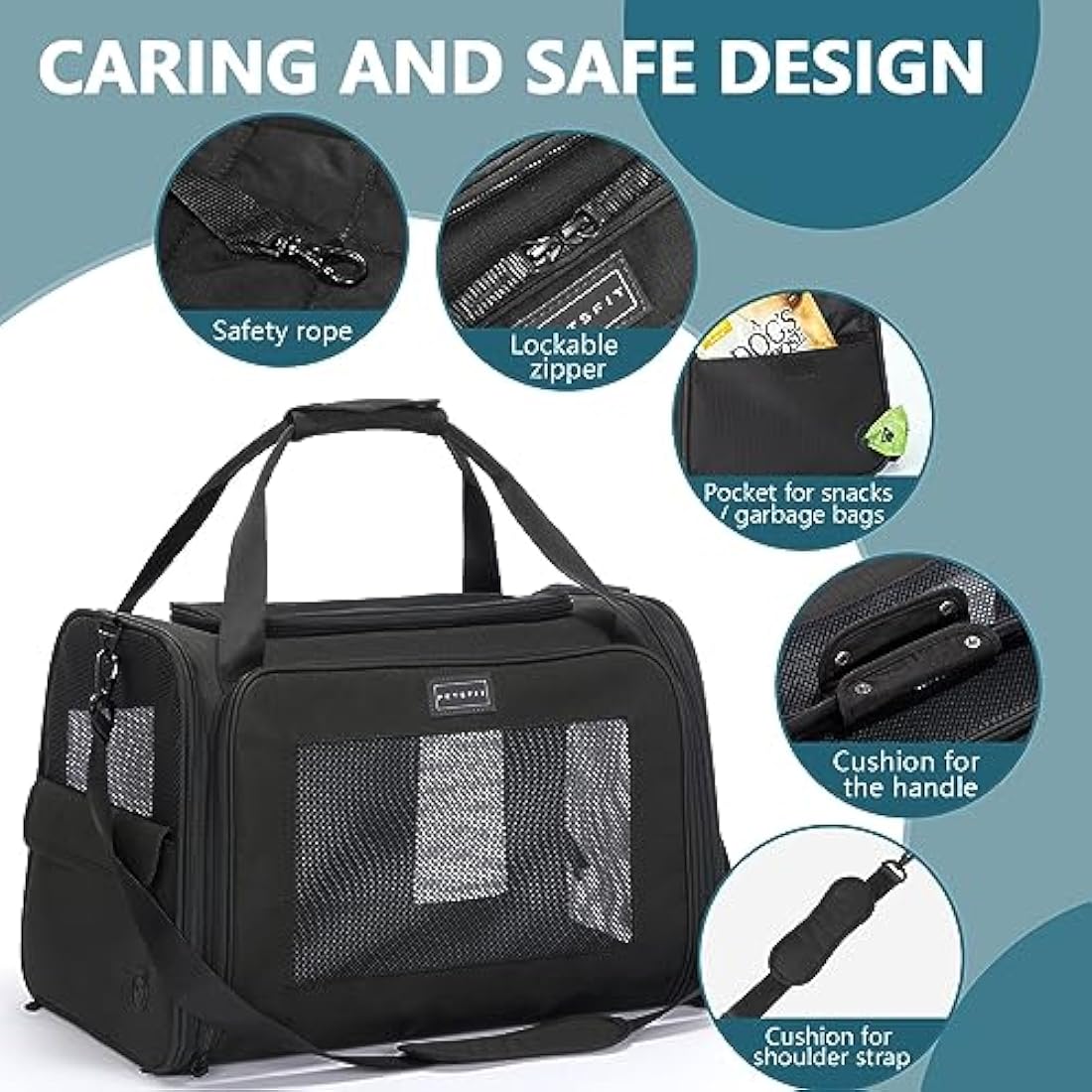 Petsfit Pet Carrier Large Cat Carrier Soft Sided, Dog Carriers with Expandable mat and Quadrangle Oxford Fabric Lightweight Pet Carrier Bag for Cat and Small Dogs，Black