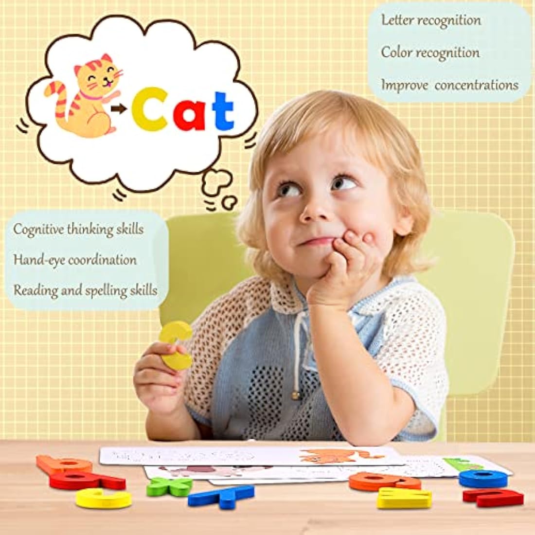 Qukir Spelling Games for 1 2 3 Year Olds, Alphabet Flash Cards Toys for 1-6 Year Old Girls Educational Toys for 2+ Year Olds Boys Kids Toys Age 2 3 4 5 6 Learning Games Spelling Words Matching Letter