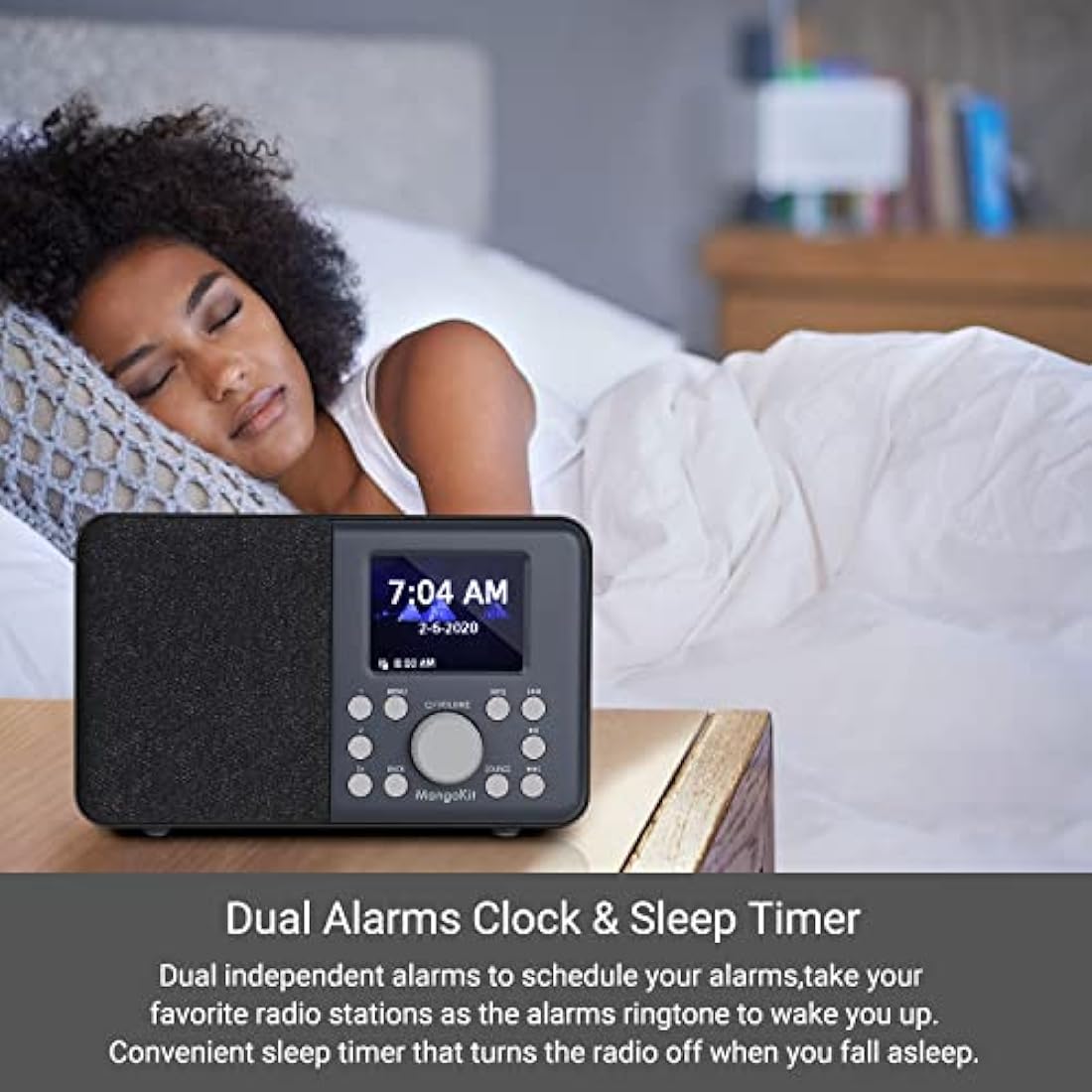 MangoKit MD3 DAB Radio with Bluetooth, Portable DAB+ Digital Radios, Kitchen FM Radio w/Color Display,40 Preset Stations,Alarms and Clock,Snooze Timer, DAB Radio Mains and Battery Powered -Dark Grey