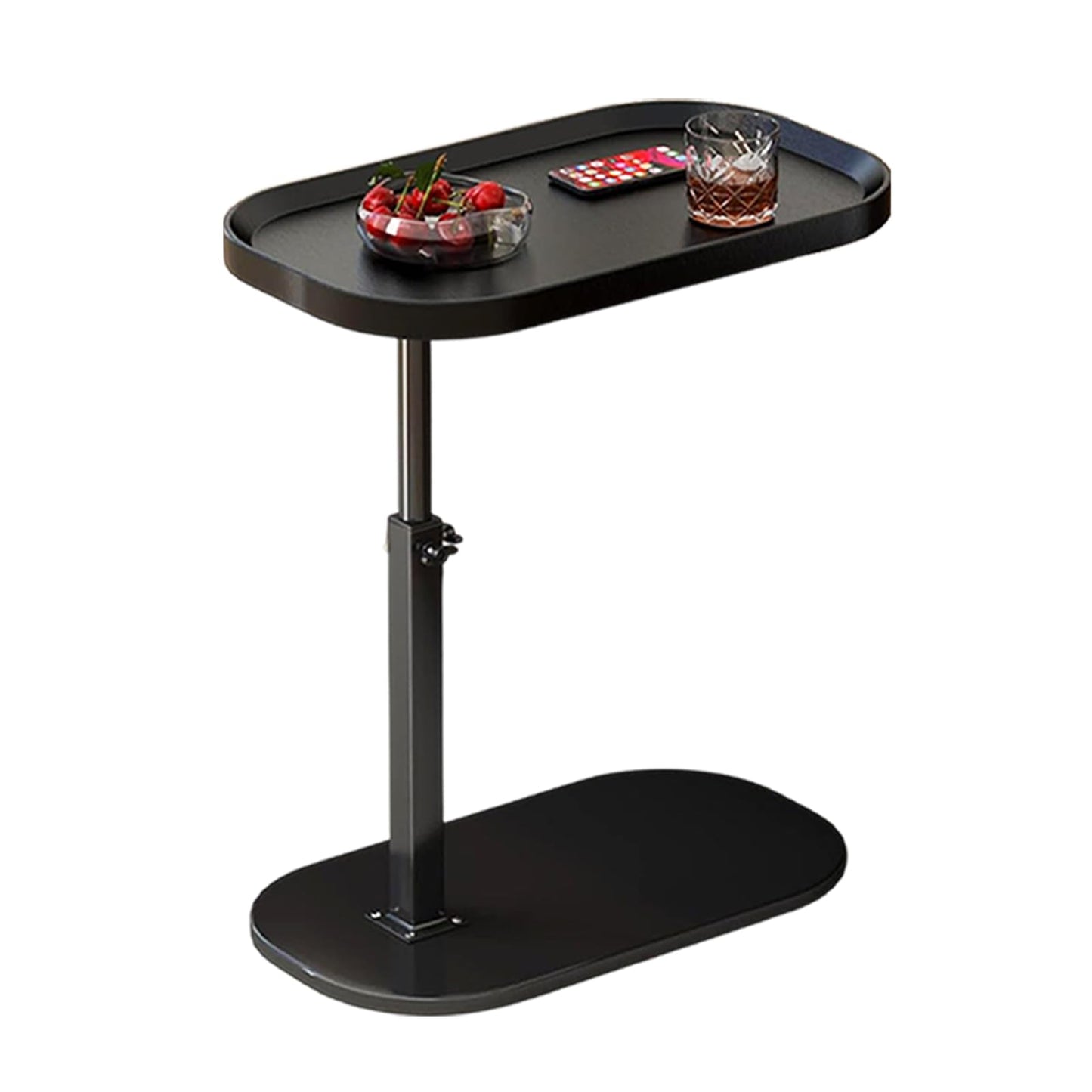 SHEBUYLLI Small C-Shaped Bedside Table, Adjustable with Storage for Living Room & Bedroom, Industrial Narrow Couch End Table (#001Black)