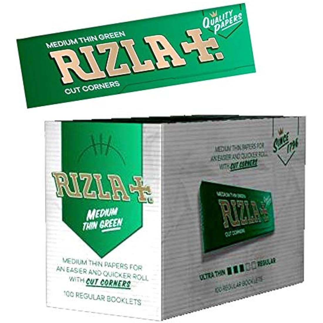 Rizla Green Cigarette Papers, 100Pks/Box, Medium Weight Paper by Tobacco Heaven
