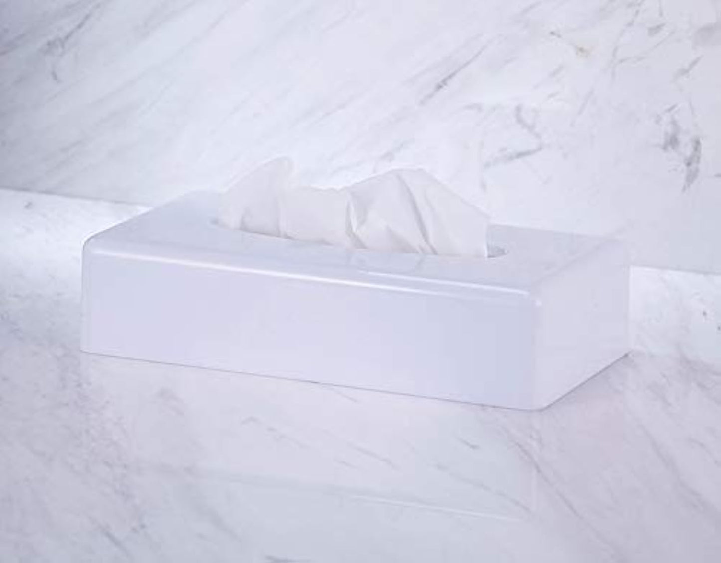 VINN DUNN OBLONG Plastic Tissue Dispenser White, Rectangle Facial Tissue Dispenser Holder Kleenex Flat Napkin Dispenser Bathroom Vanity Countertops
