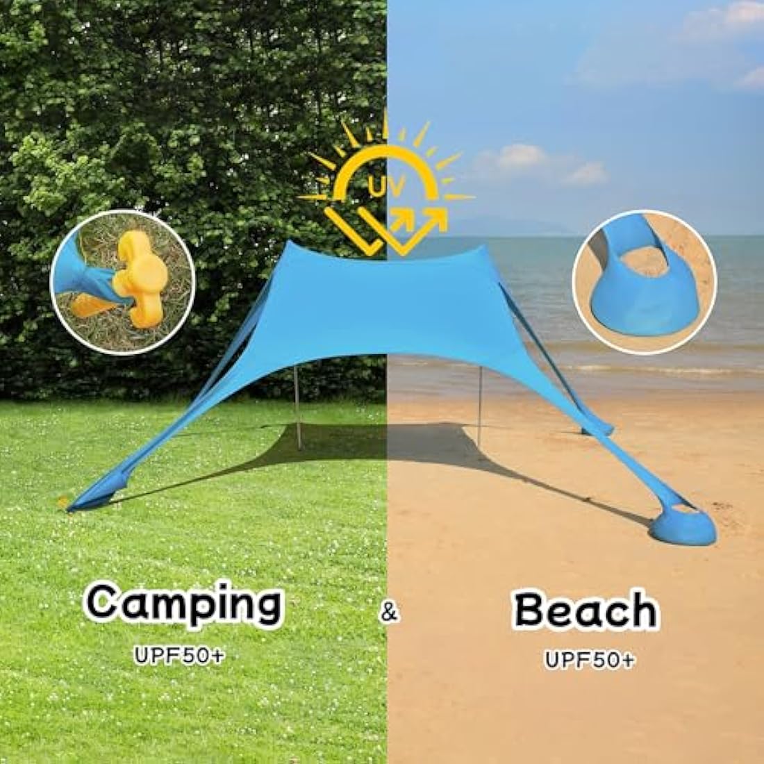 Beach shade tent awning 4-5 people beach sunscreen anti-UV portable umbrella (Blue)