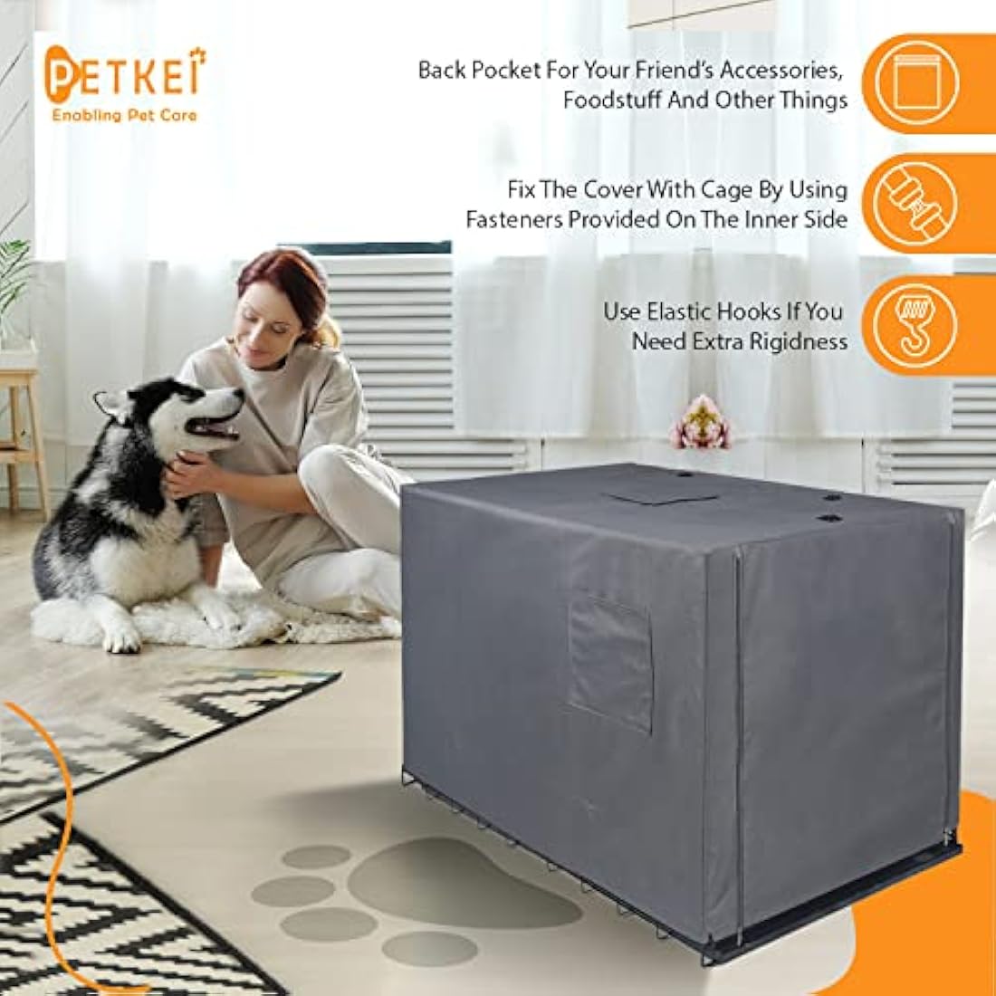 PETKEI Dog Crate Cover for Wire Dog Crate, Durable Polyester PU Coated Dog Cage Cover Designed for 1 & 2 Door Cage, Includes 1 Breathable Mesh Window & 1 Pocket (Cover Only) (2XL - 48 Inches)