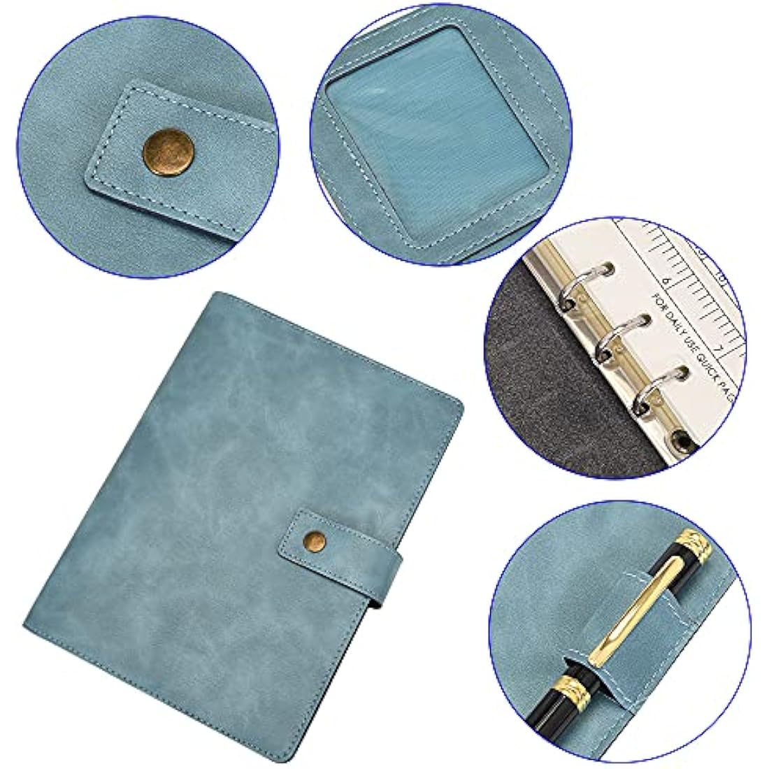 WONDERPOOL Leather Diary Refillable Notebook Spiral Journal Binder Portfolio - A5 Dot Grid Paper & Inner Pockets for Travel Work and Personal Organizer (Lake Blue, A5)