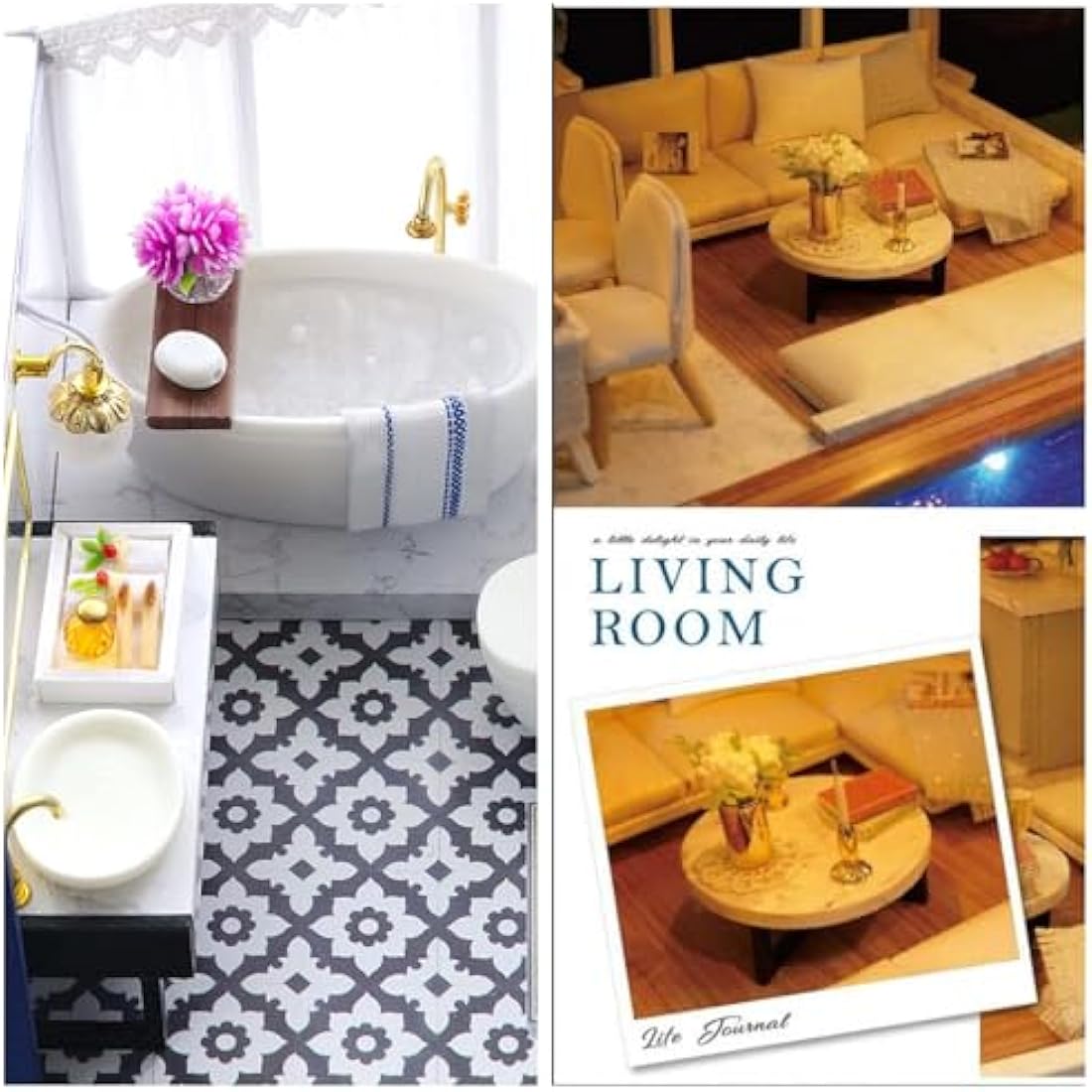Cuteroom DIY Wooden Dolls House Handcraft Miniature Kit Model & Furniture-Time Apartment With Swimming Pool