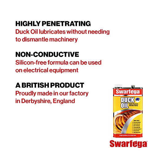 Swarfega Duck Oil Multi-Purpose Lubricant, Rust Protector, Releases Rusty Bolts, Light Degreaser, Silicone Free, 5L Can