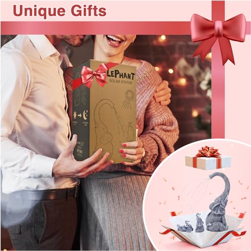 Yeomoo Elephant Statues Garden Ornaments Outdoor - Elephants Mum with Baby Elephant Figurine Solar Lights Elephant Lamp Gifts for Women Men Mum