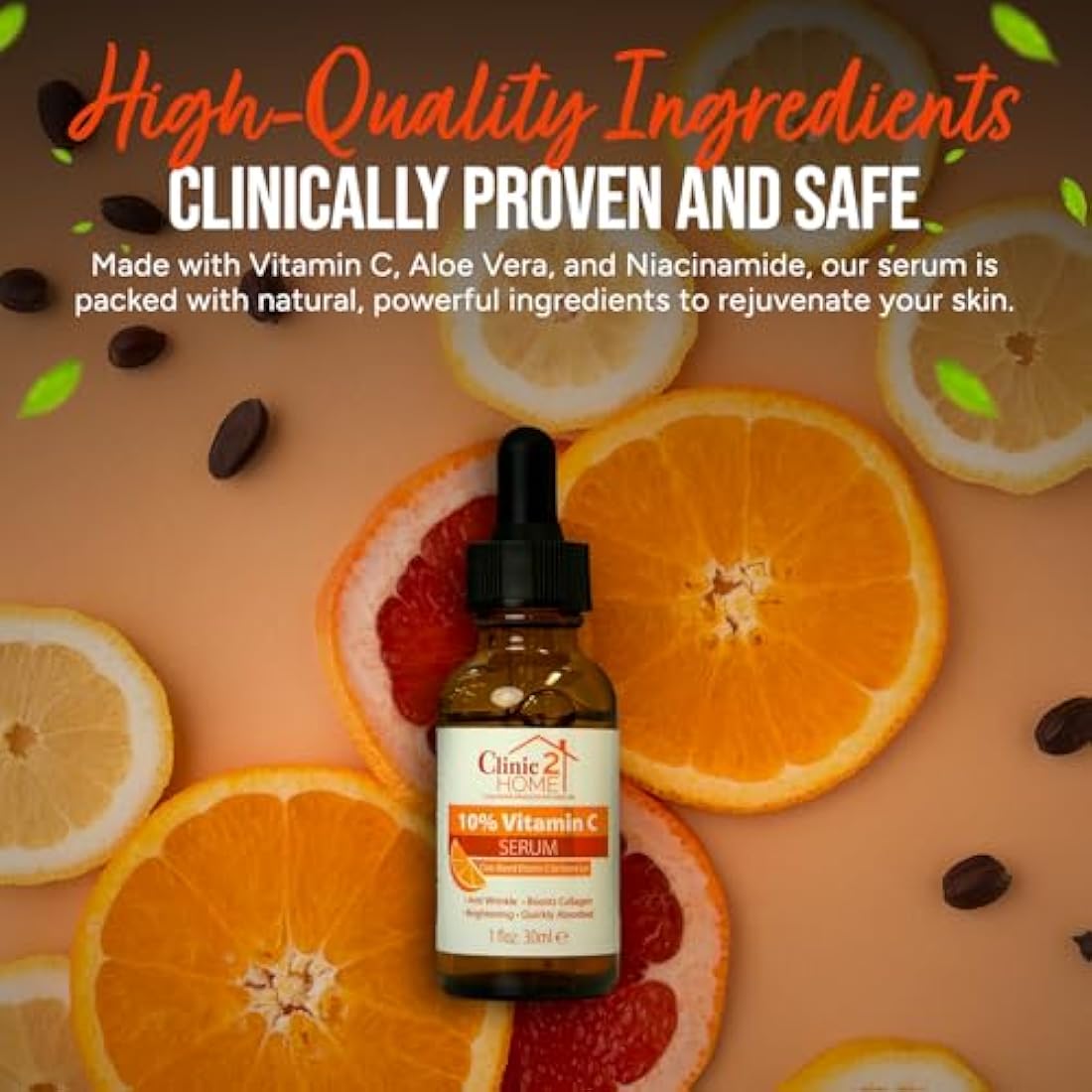 Clinic2Home Vitamin C Serum for Face - Powerful 10% Vit C Serum for Dark Spots, Wrinkles & Fine Lines - Anti Aging, Collagen Boosting & Skin Brightening Pure Vitamin C Facial Serum Skin Care