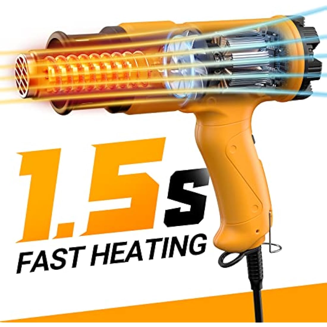 SEEKONE 2000W Professional Hot Air Gun 50℃- 600℃ Variable Temperature Control with 2-Temp Settings, Overload Protection, Double Heating Wire Fast Heating, 7 Accessories for Shrinking PVC