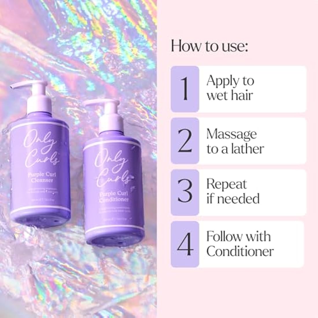 Only Curls Purple Curl Cleansing Bundle, 300ml x2, Curly Hair Products, Purple Shampoo & Conditioner, Neutralise Brassiness, Strengthen & Moisturise, Brighten Blonde Hair, For All Curly Hair Types