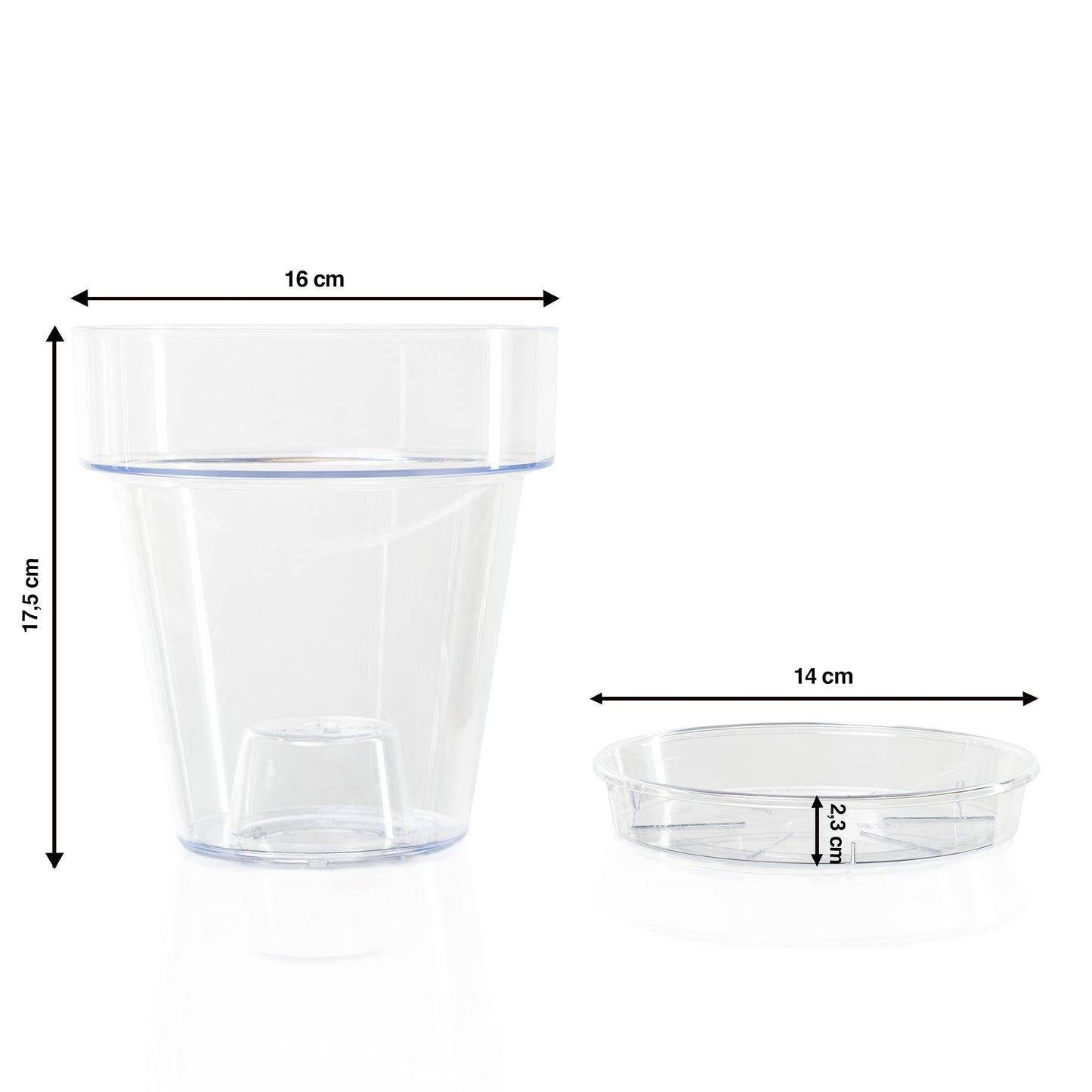 Kalapanta Clear Plastic Orchid Pot with Drainage Holes and Saucer (3, 16 cm Diameter)