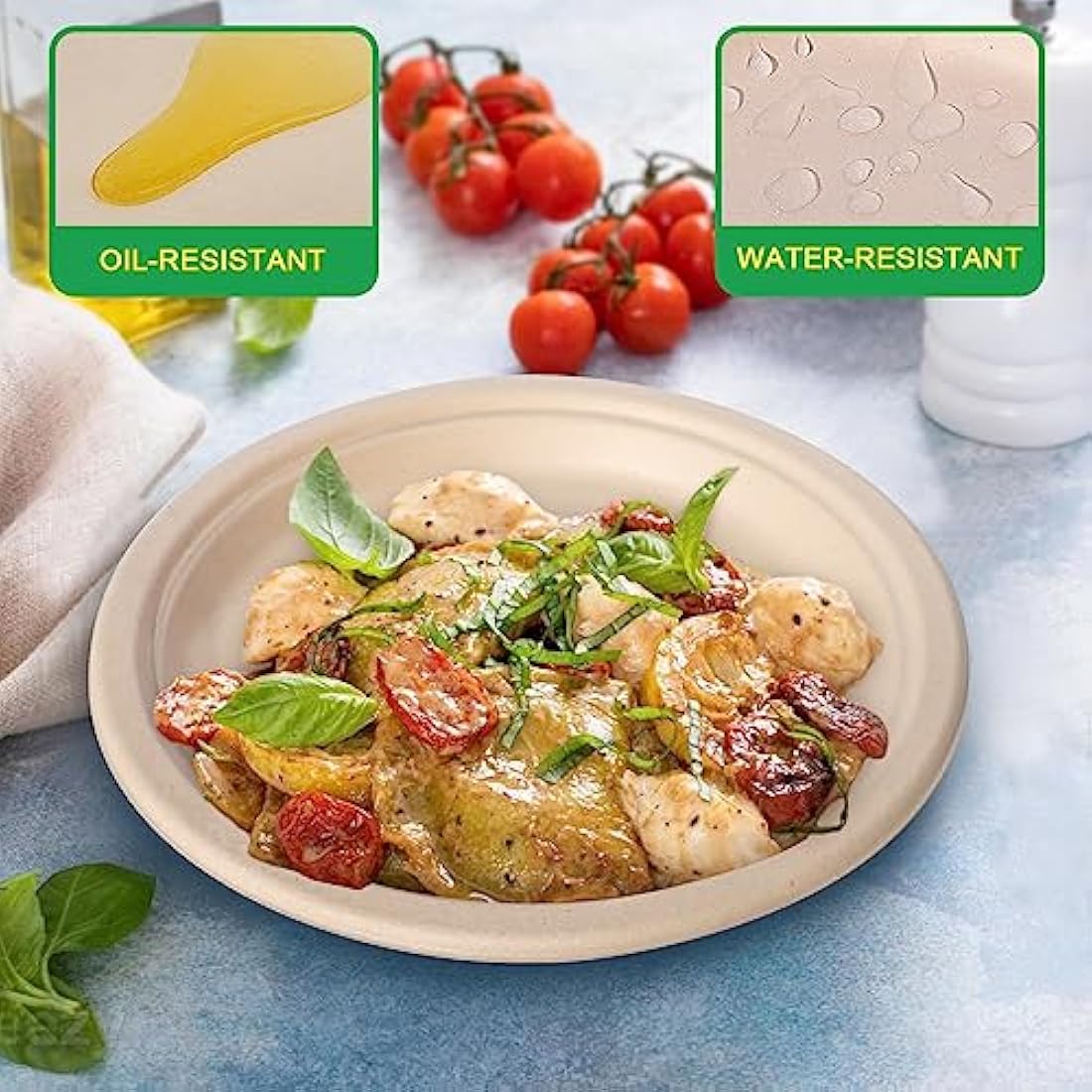 Rigid Disposable Paper Plates Brown 9 inch 150 Pack Eco-Friendly, Sugarcane Strong Heavy Duty Large Plates Compostable Dishes Tray for Party BBQ