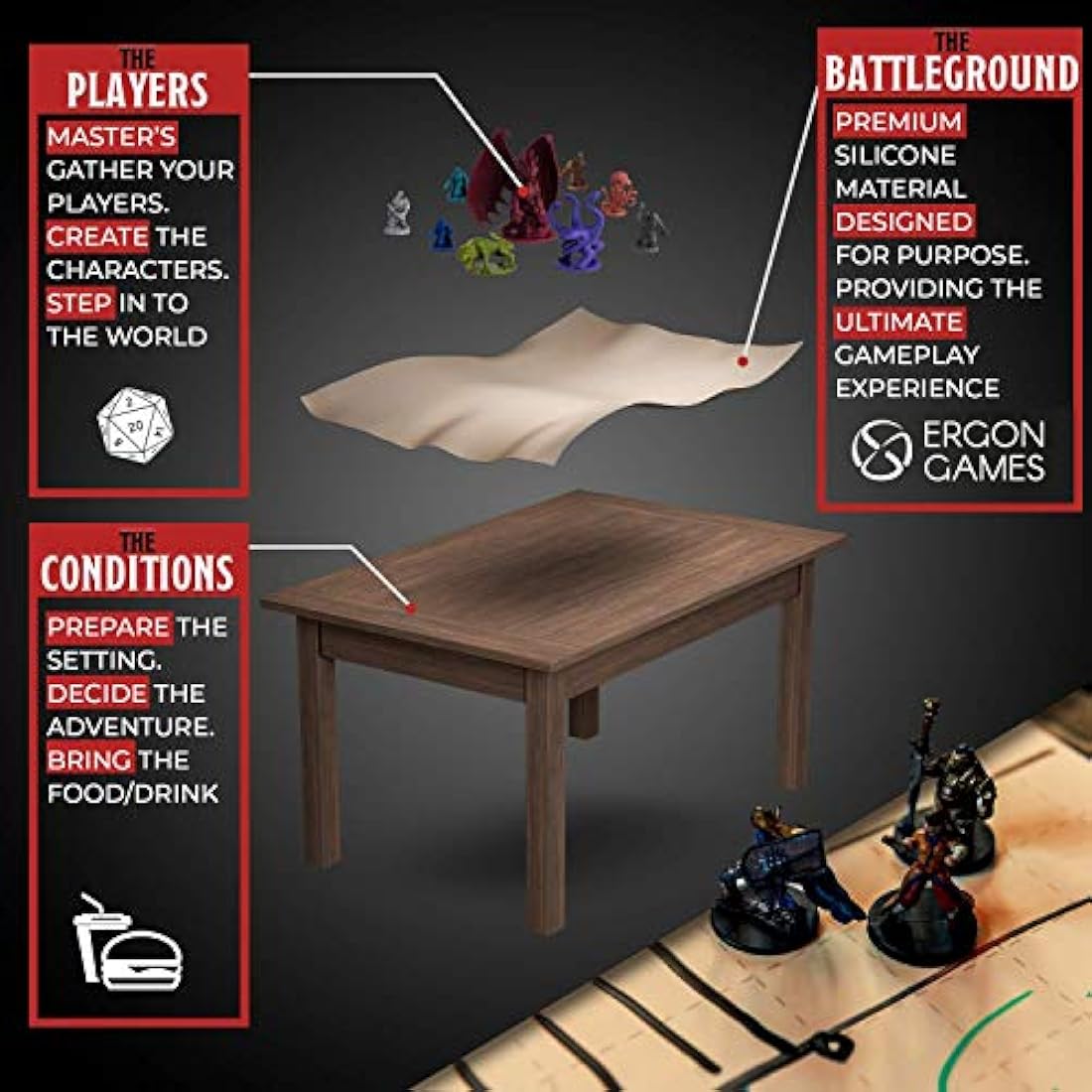 Battle Grid DND D & D Game Mat 36 X 24 - Foldable/Portable/Instantly Lays Flat - Dominate RPG Tabletop Gaming w/ 2 Sided Anti-Stain Square Hex Dry Erase Markers Role Playing Map Board - Warhammer 40k