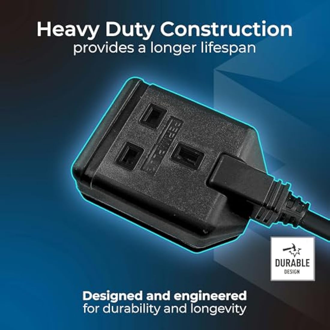 Masterplug One Socket Single Extension Lead, Unswitched, 10 Metre Cable, Heavy Duty, Rewireable, 1-Way Plug Extension Cable, Work Power, Permaplug, Black, 13A, 1G, 10m, EXS13110B