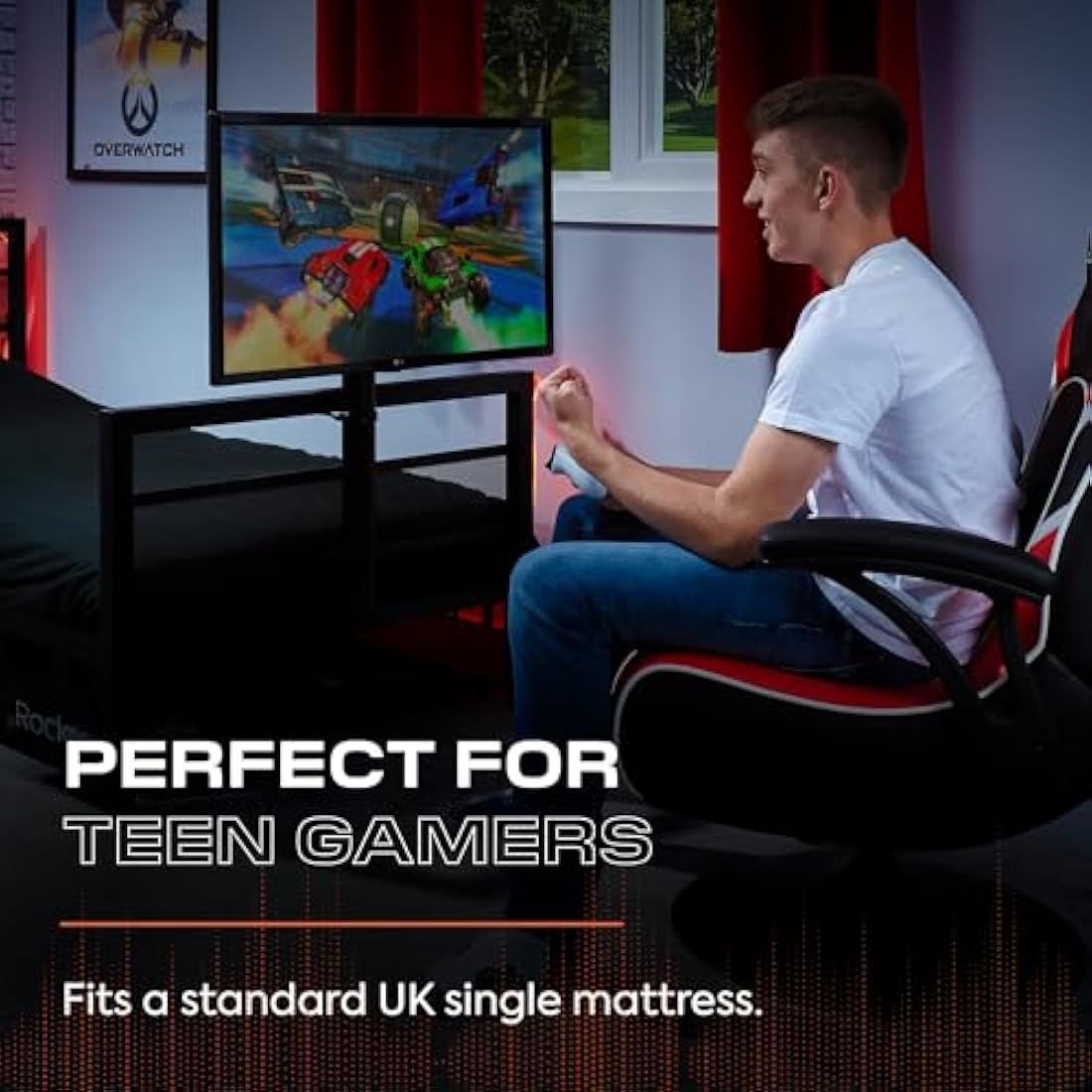 X-Rocker Basecamp TV Gaming Bed with Rotating Mount, Storage and Cable Management, Single 3ft Low Sleeper Bedstead, Metal Frame, Ideal for Kids Bedroom, Up to 32" TV Supported - Black