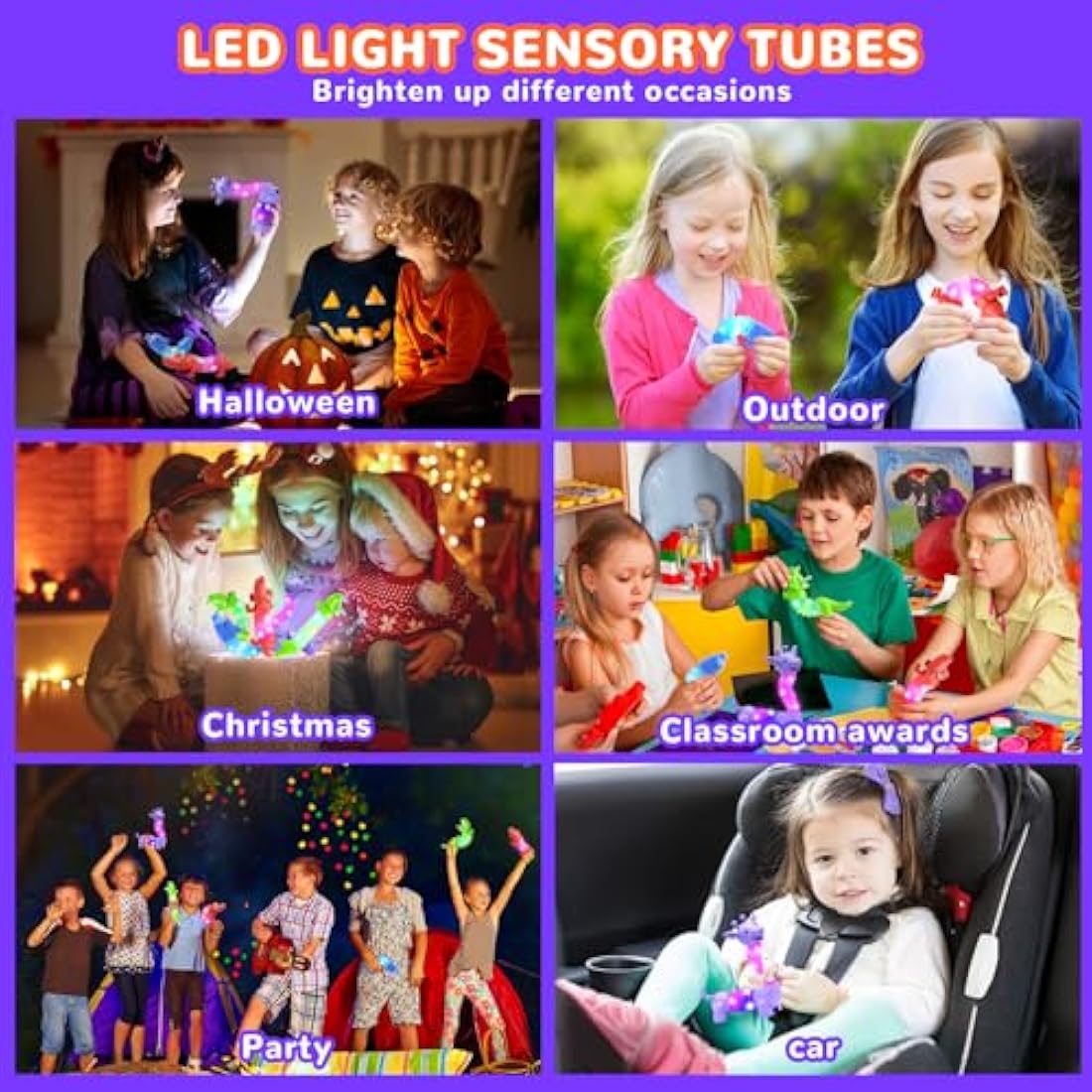 DELEE Pop Tubes Animal Toy, 4Packs Animal Tubes for Autism with LED Light, Christmas Glow Party Favors, Stress Relief Toys for ADHD Kids,Party Supplies for Halloween Birthday Gifts 3 4 5 Year Old