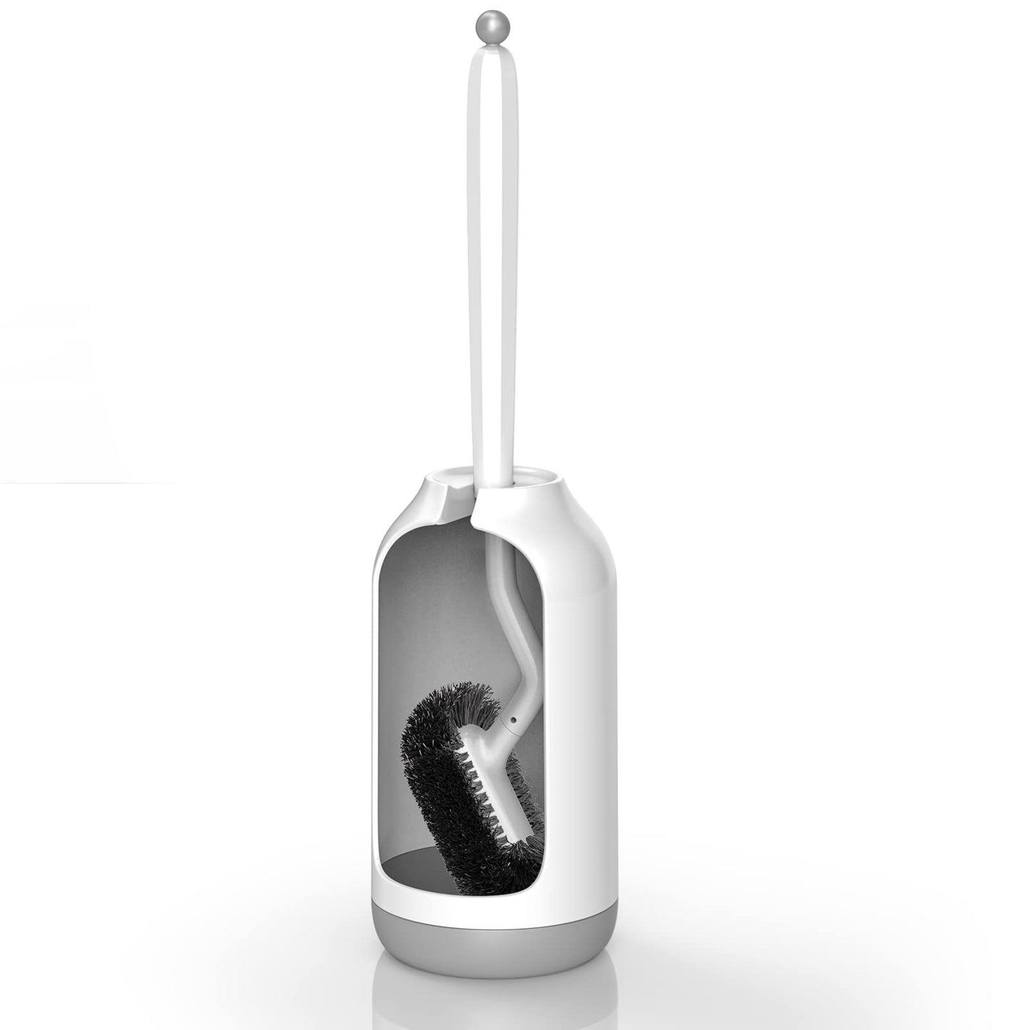 HAMITOR Toilet Bowl Brush Holder Set: Curved Design with Holder for Deep Cleaning Under Rim - Compact Hidden Scrubber for Small Space