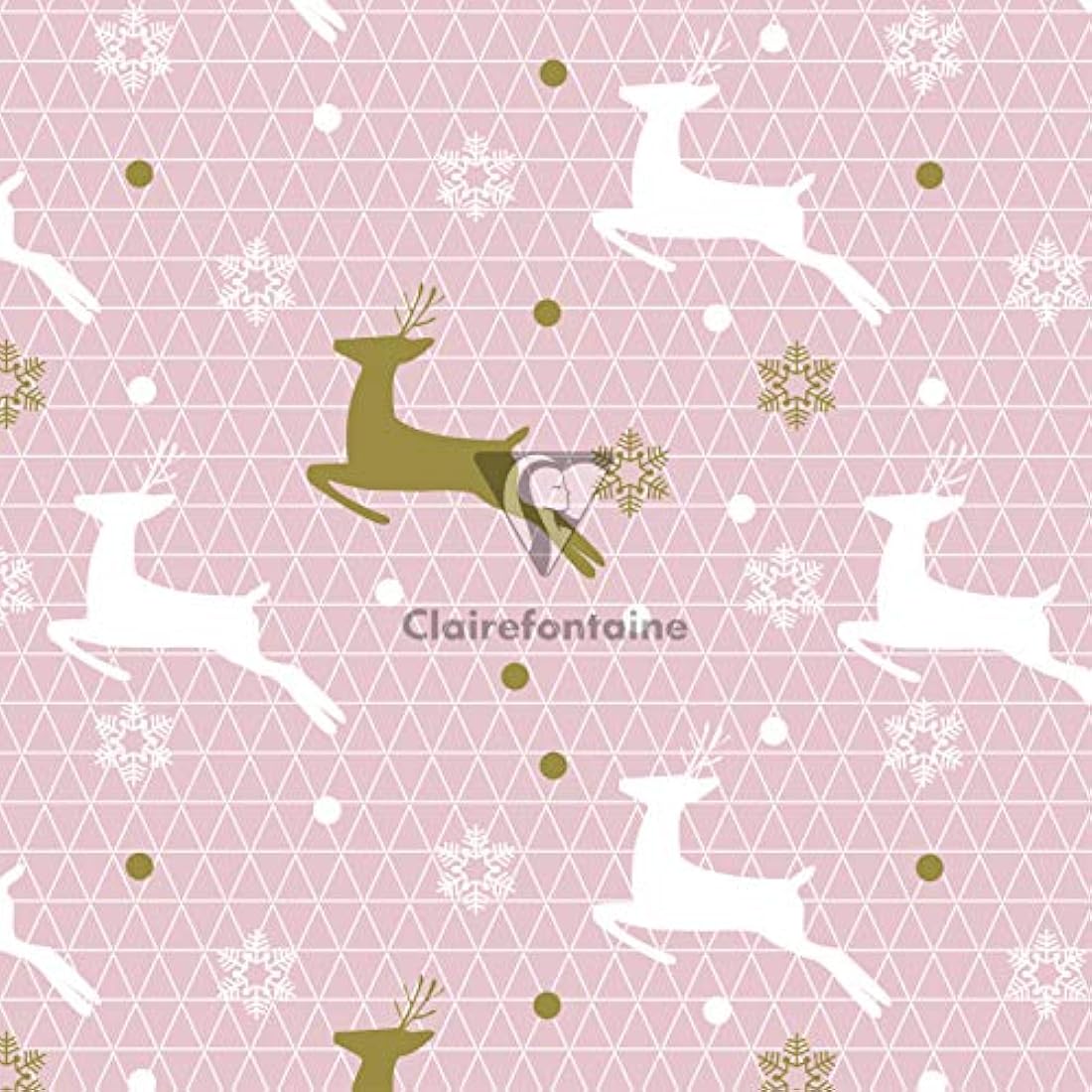 Clairefontaine 201965AMZC - A Box of 10 Rolls of Gift Wrapping Paper - Excellia 80g Paper - Dimensions: 5x0.70m - Pattern: Christmas, Pink, Gold, Fir Trees, Deer, Stars - Gift Wrapped