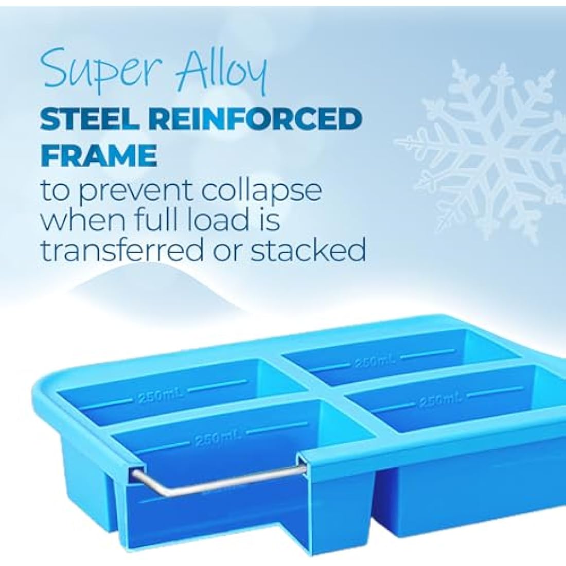 Ozwen 1-Cup Extra Large Silicone Soup Freezer Tray With Lid, Meal Prep with Soup Freezer Food Cubes Container, Baby Food Freezer and Storage Moulds for Sauce & Broth & Leftover (2-Pack, Blue)