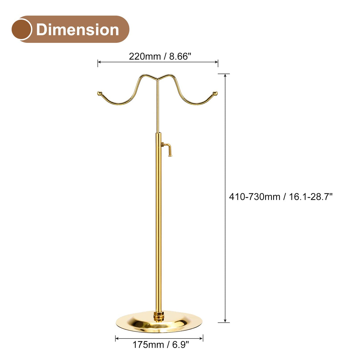 sourcing map Purse Display Stand Set 2 Pack Adjustable Tabletop Double Hook Handbag Rack Metal Bag Holder for Retail Boutique Store - Gold