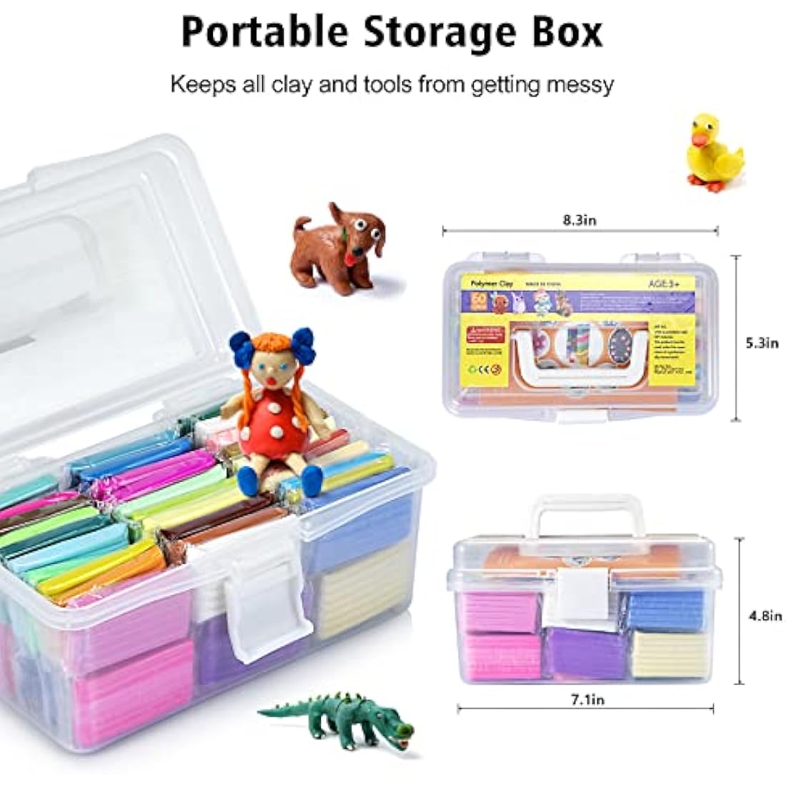 Polymer Clay 60 Colors, Modeling Clay for Kids DIY Starter Kits, Oven Baked Model Clay, Non-Toxic, Non-Sticky,with Sculpting Tools, Gift for Children and Artists.