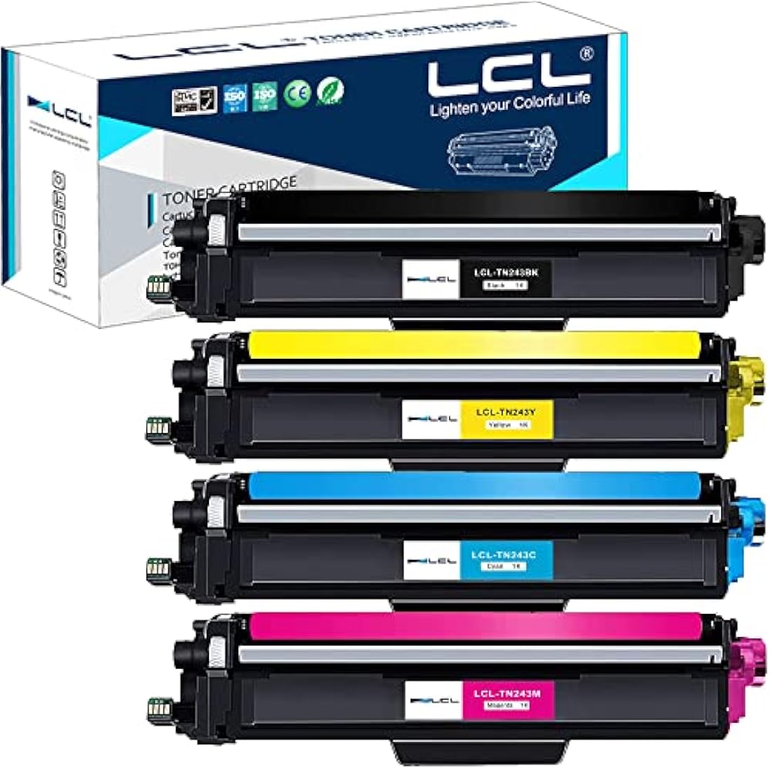 LCL Toner Cartridge TN243 TN-243 TN-243BK TN243BK TN243C TN243M TN243Y (1Black 1Cyan 1Magenta 1Yellow) Replacement for Brother HL-L3210CW HL-L3270CDW MFC-L3710CDW MFC-L3750CDWHL-L3230CDW HL-L3270CDW