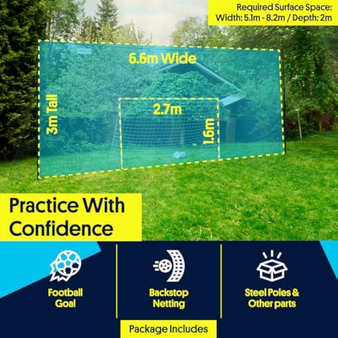 Open Goaaal Football Goal & Backstop Net with Rebounder | Backyard Barrier Net to Stop Balls Going Over the Fence