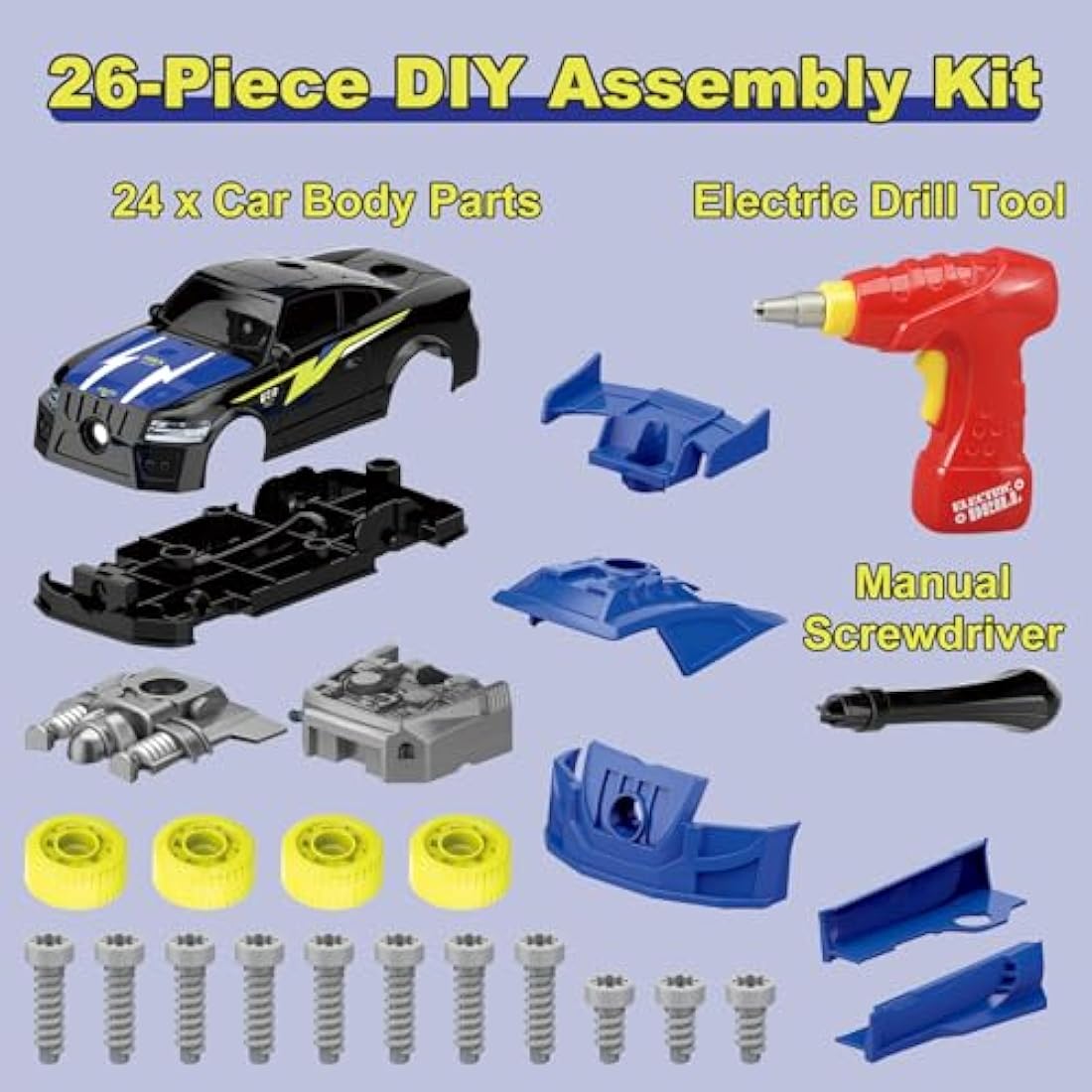 Pup Go Take Apart Toy Racing Car for Age 3+ Year Old Boys, 2 in 1 Build Your Own Car Kit with Toy Drill & Power Tools, Construction Toys, Kids Building Toys with 4 Spare Screws, for Kids