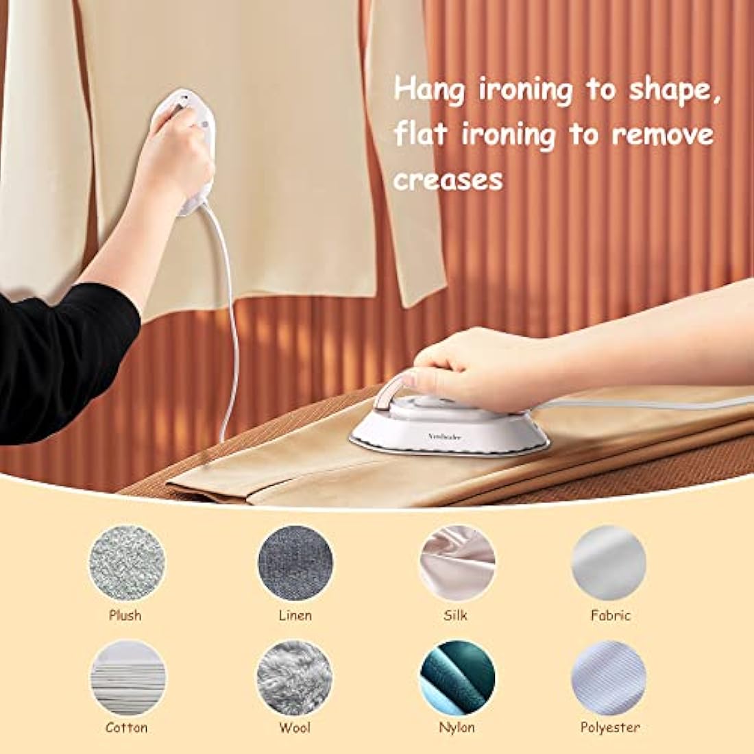 Newbealer Travel Iron - Mini Iron with Dual Voltage-220V/120V for Clothes, Compact Iron with Small Pouch for Global Travel, Quilting & Sewing, Gold
