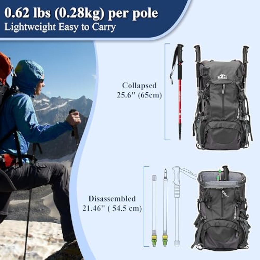 TheFitLife Hiking Walking Trekking Poles - 2 Pack With Antishock And Quick Lock System, Telescopic, Collapsible, Ultralight For Hiking, Camping, Mountaining, Backpacking, Walking, Trekking