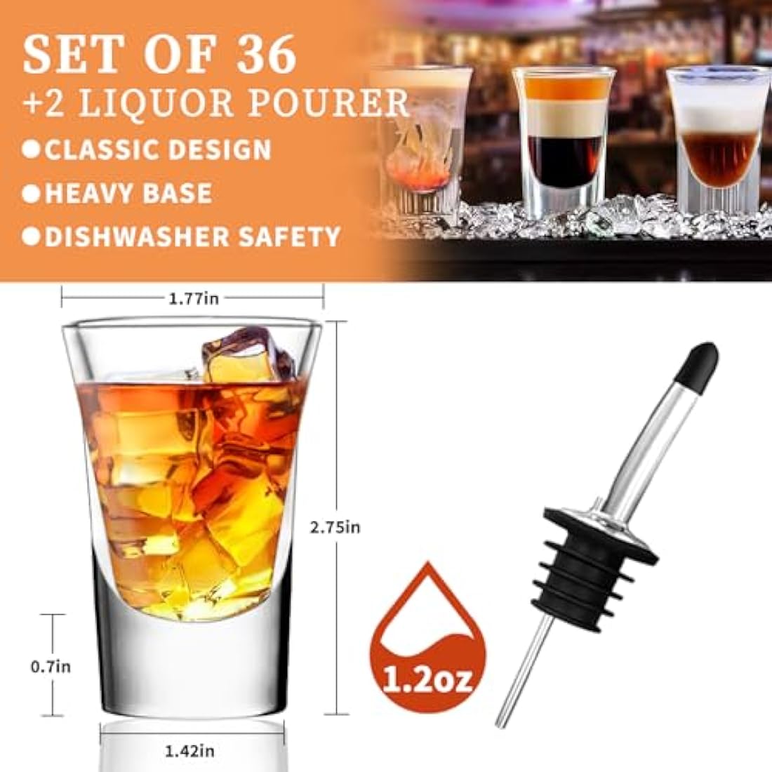SuproBarware Shot Glasses Set of 36-1.2oz/35ml Clear Shot Glass with Heavy Base, Rock Shot Glasses Bulk for Cocktail, Vodka, Espressos, Liqueurs, Tequila and Desserts (36 Pack)