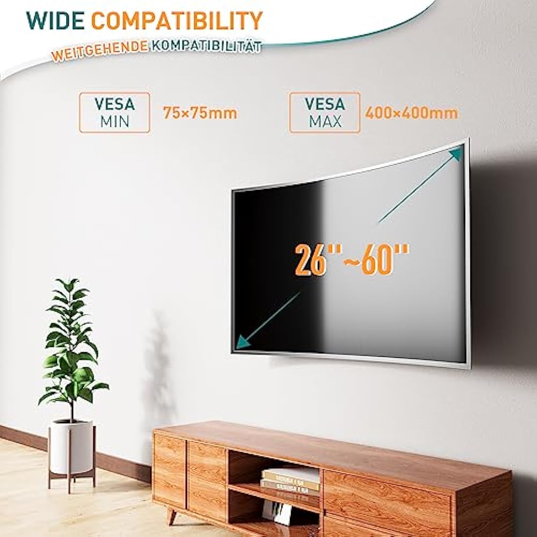 ELIVED Tilt and Swivel TV Bracket for Most 26-60 Inch LCD, LED, OLED Flat or Curved TVs with Max. VESA 400x400mm up to 35KG, Corner TV Wall Bracket EV011